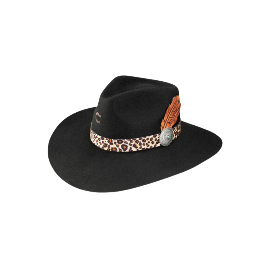 Charlie 1 Horse Women's Felt Leopard Black Hat