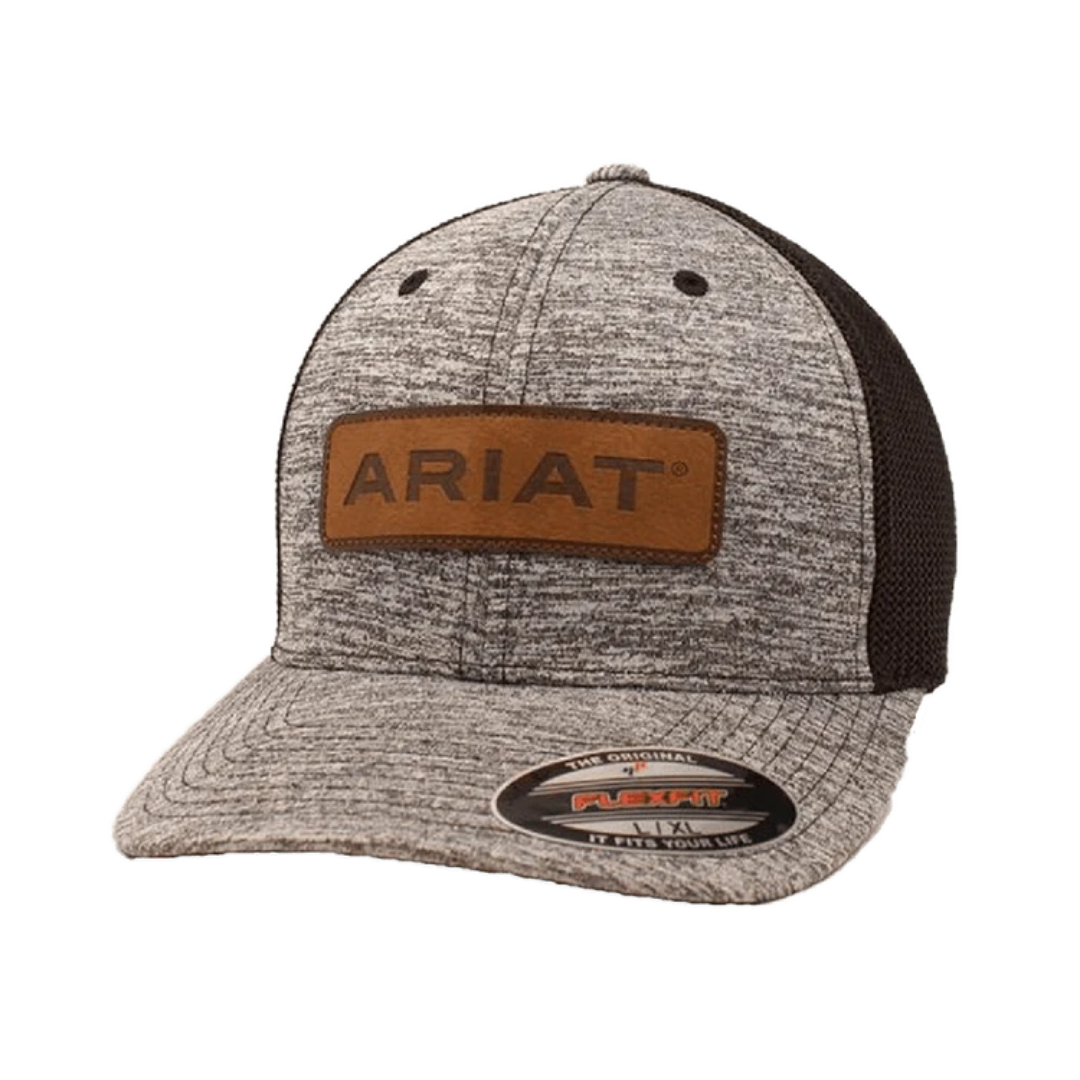 Ariat M&amp;F Grey and Black Mesh Leather Patch Cap