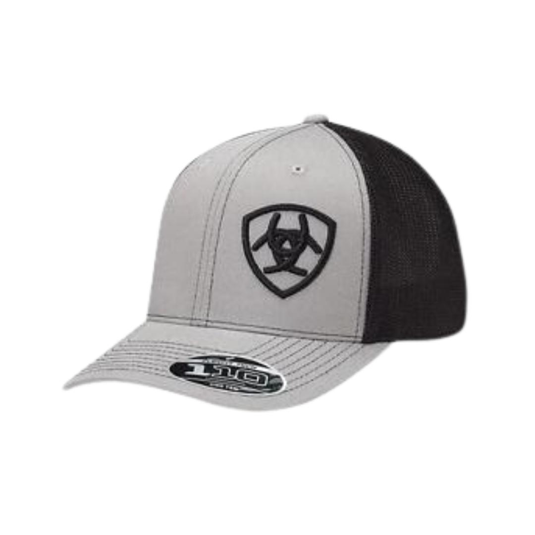 Ariat M&amp;F Grey and Black Mesh Logo Embroidered Cap