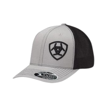 Ariat M&amp;F Grey and Black Mesh Logo Embroidered Cap