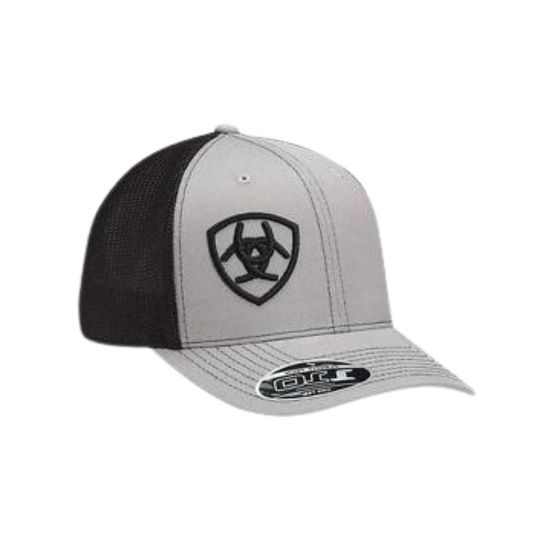 Ariat M&amp;F Grey and Black Mesh Logo Embroidered Cap