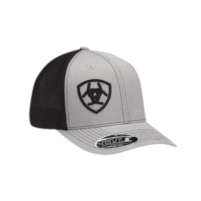 Ariat M&amp;F Grey and Black Mesh Logo Embroidered Cap