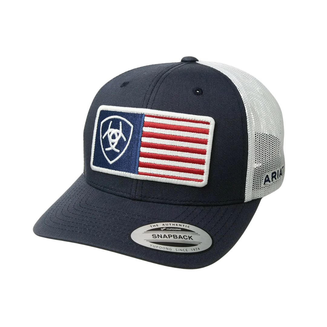 Ariat M&amp;F Navy and White Mesh Embroidered Usa Flag Cap
