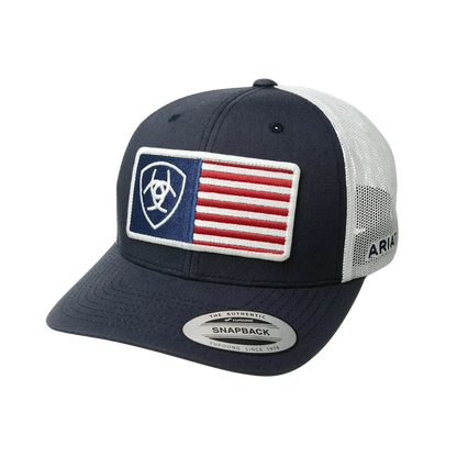 Ariat M&amp;F Navy and White Mesh Embroidered Usa Flag Cap