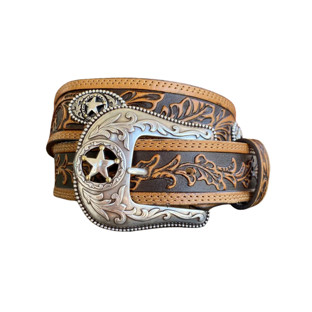 Justin Men's 5 Star Ranch Tan Floral Brown Belt