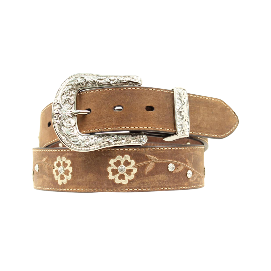 Ariat Women's Embroidered Scrolling Flowers & Crystals Belt
