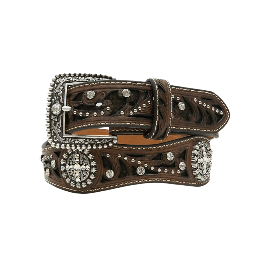 Ariat Brown Scroll Inlay Belt | Western Style | Rhinestone Conchos
