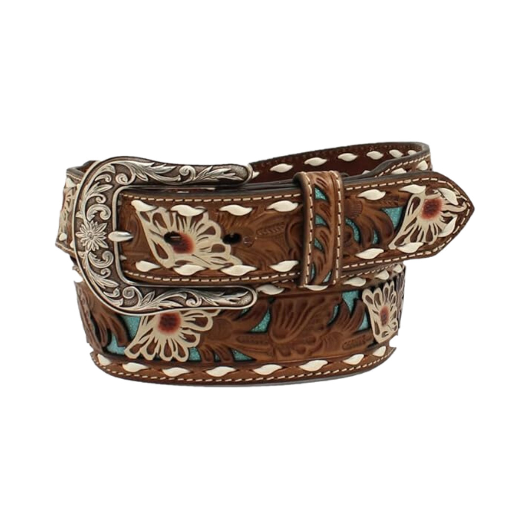 Ariat Women's Floral Pierced Lacing Brown Belt