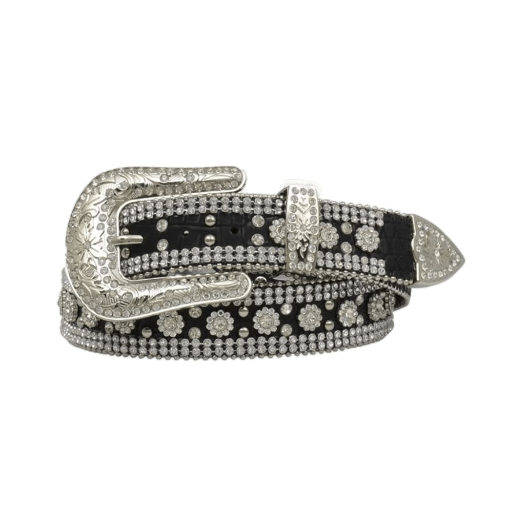 Angel Ranch Women's Gator Print Crystal Bling Black Belt