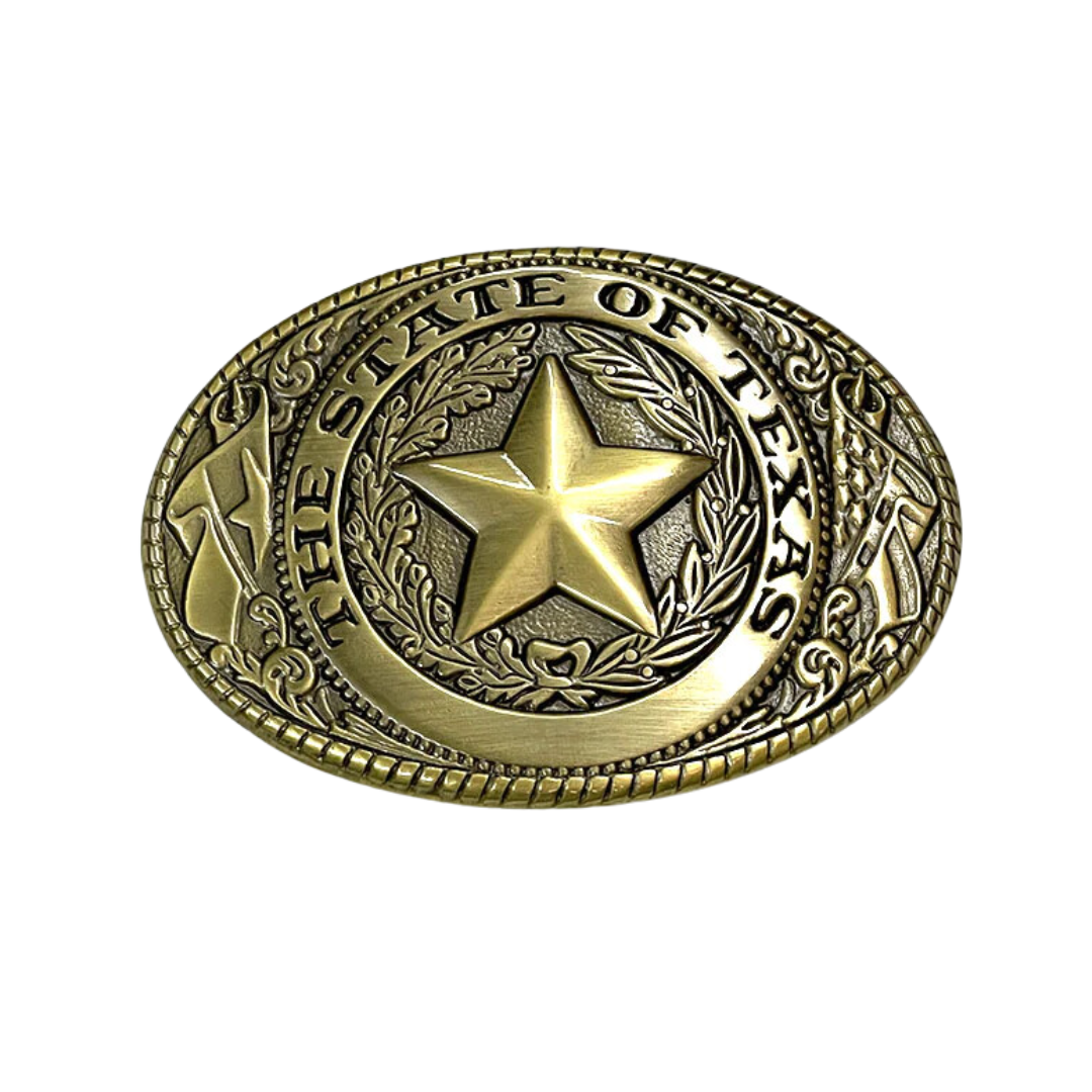 Nocona Unisex Bronze State of Texas Seal Oval Yellow Buckle