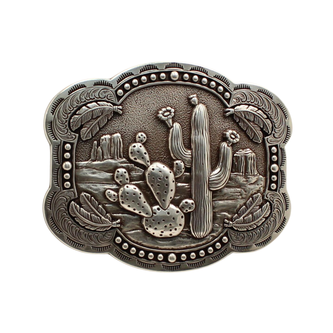 Blazin Roxx Women's Rectangle Cactus Feather Belt Grey Buckle