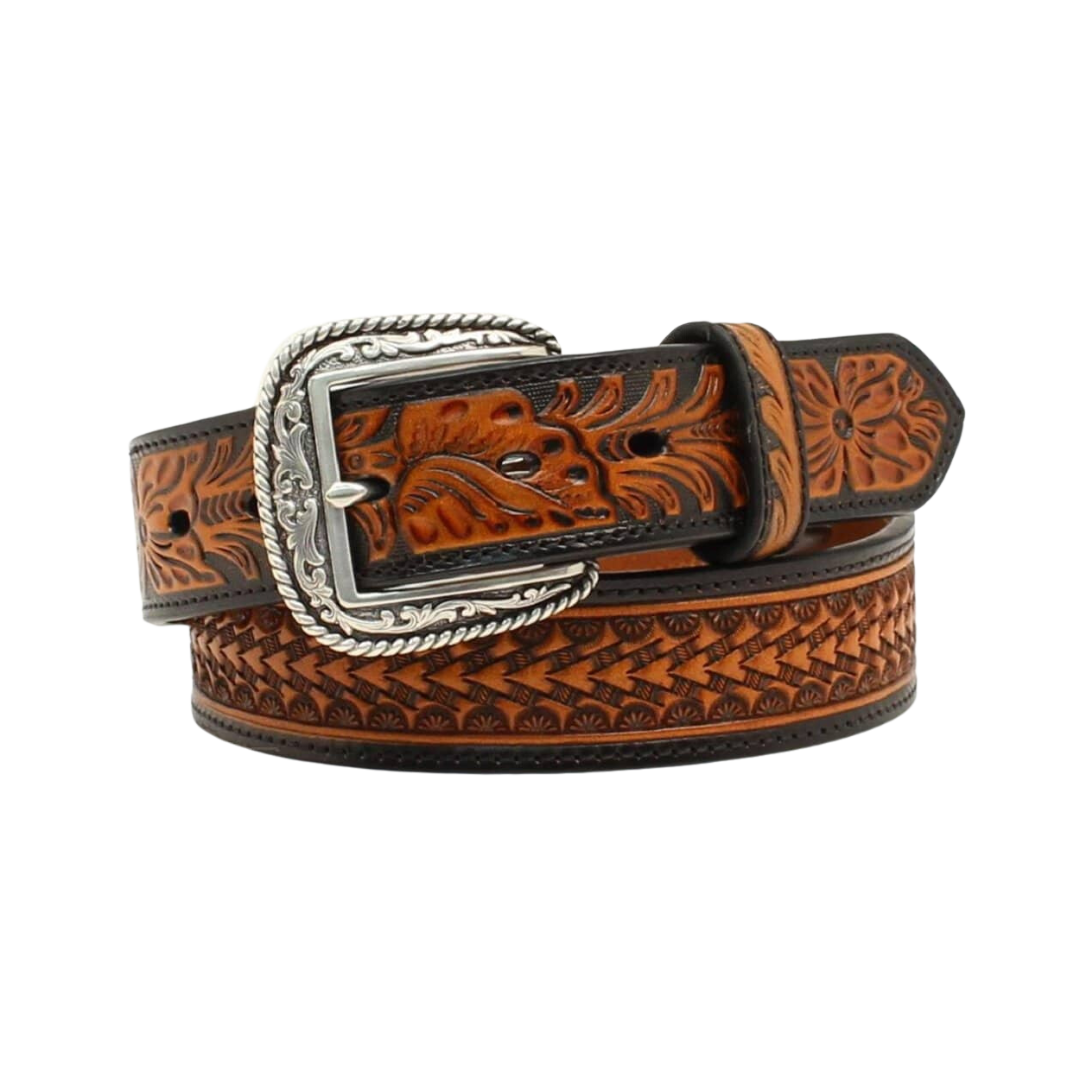Ariat Men's Embossed Floral Two Tone Brown Belt