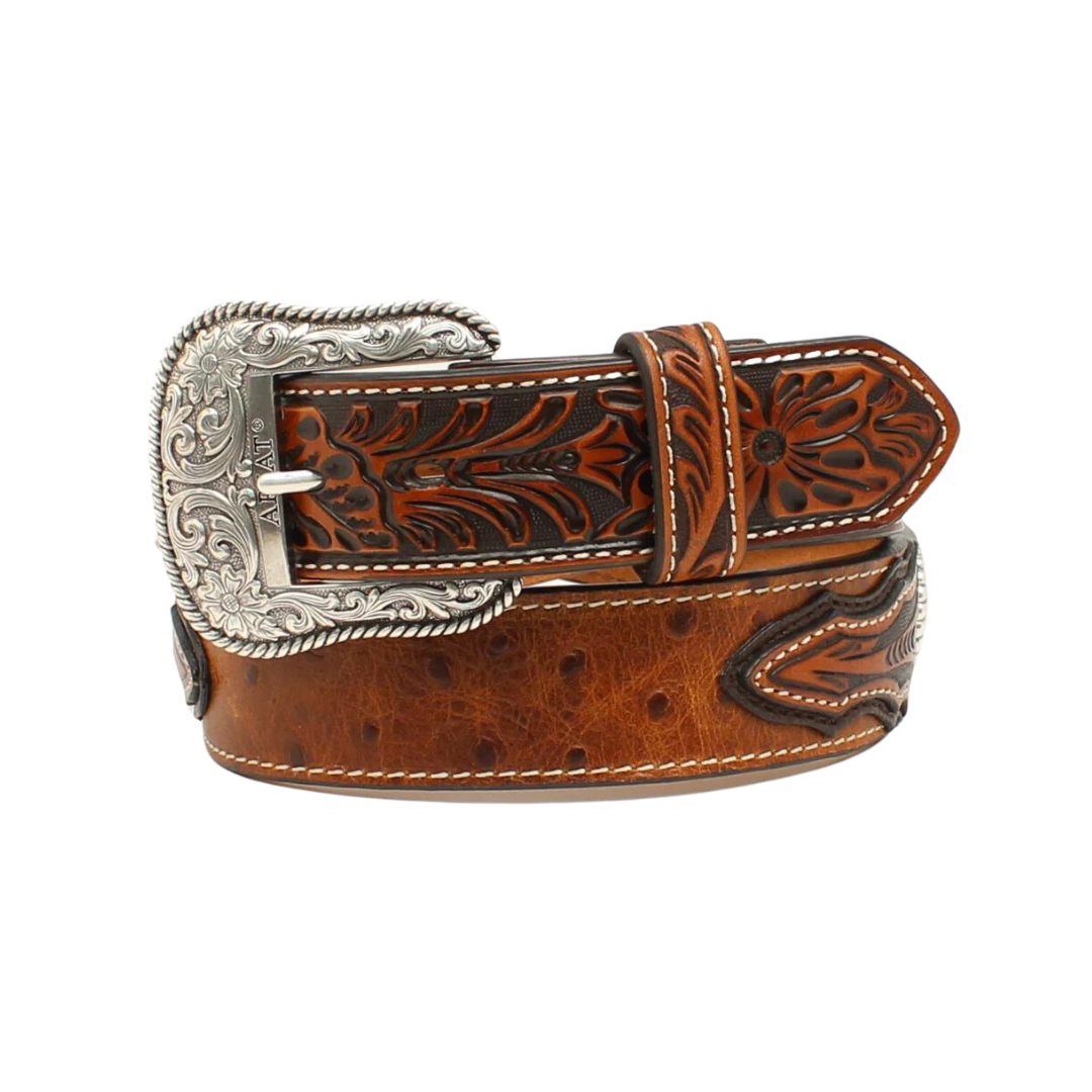 Ariat Men's Conchos Ostrich Print Brown Belt
