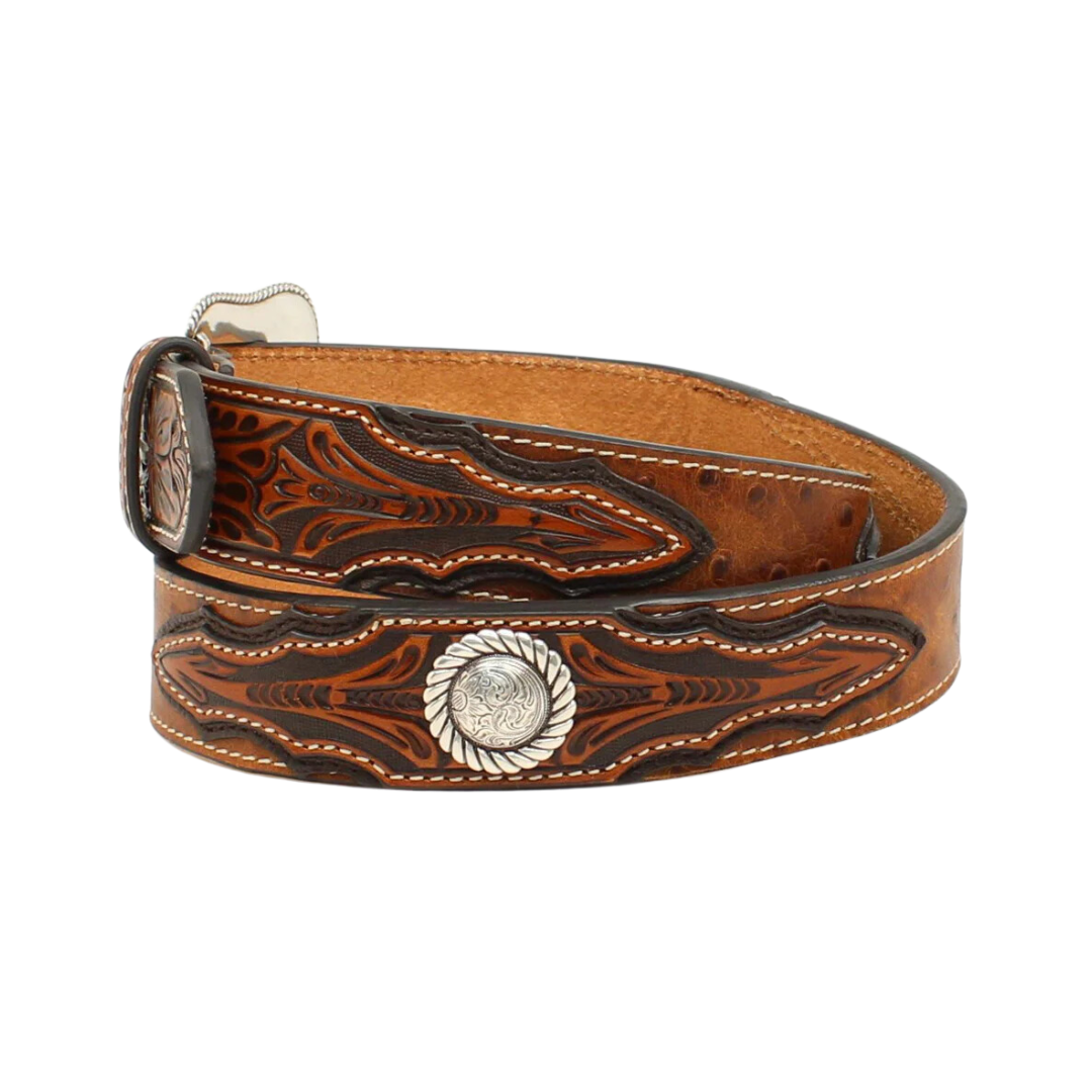 Ariat Men's Conchos Ostrich Print Brown Belt