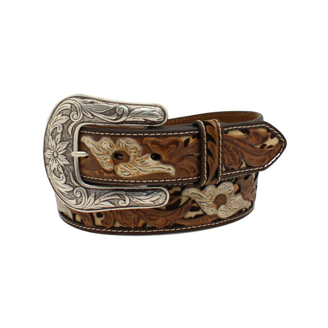 Nocona Women's Brown Flower Leopard Print Inlay Brown Belt
