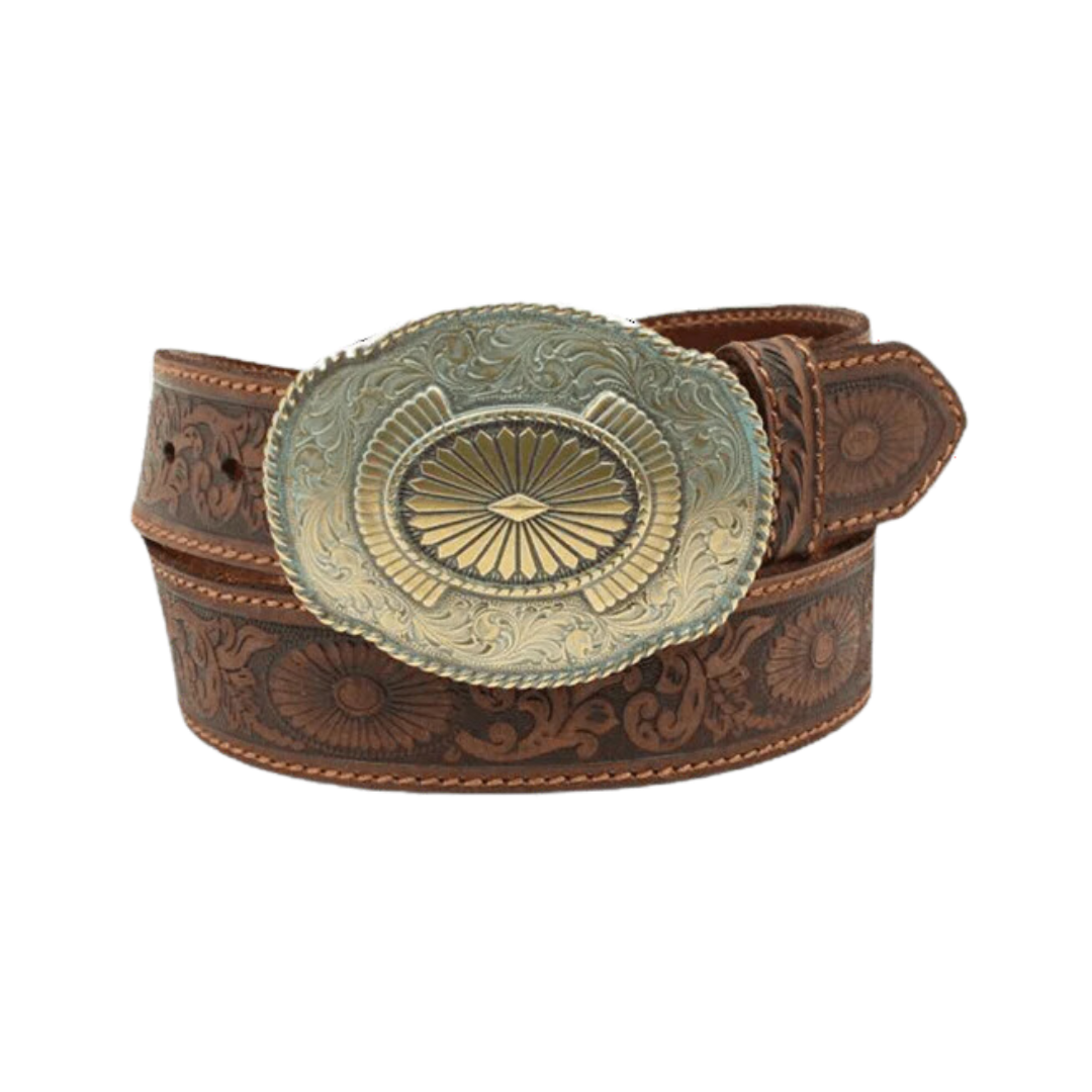Nocona Women's Scroll Floral Embossed Brown Belt