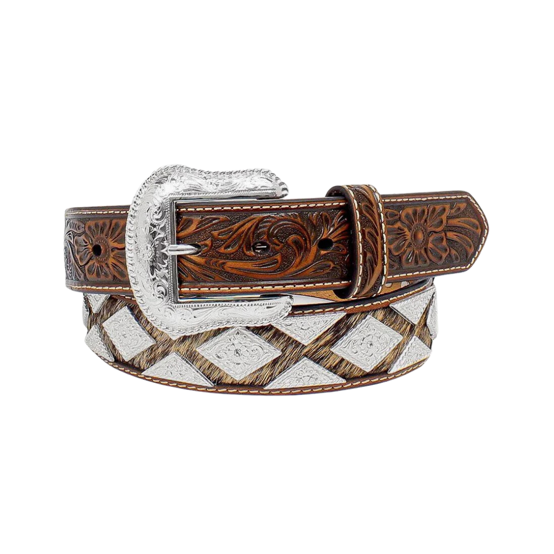 Nocona Men's Calf Hair Diamond Shape Brown Belt