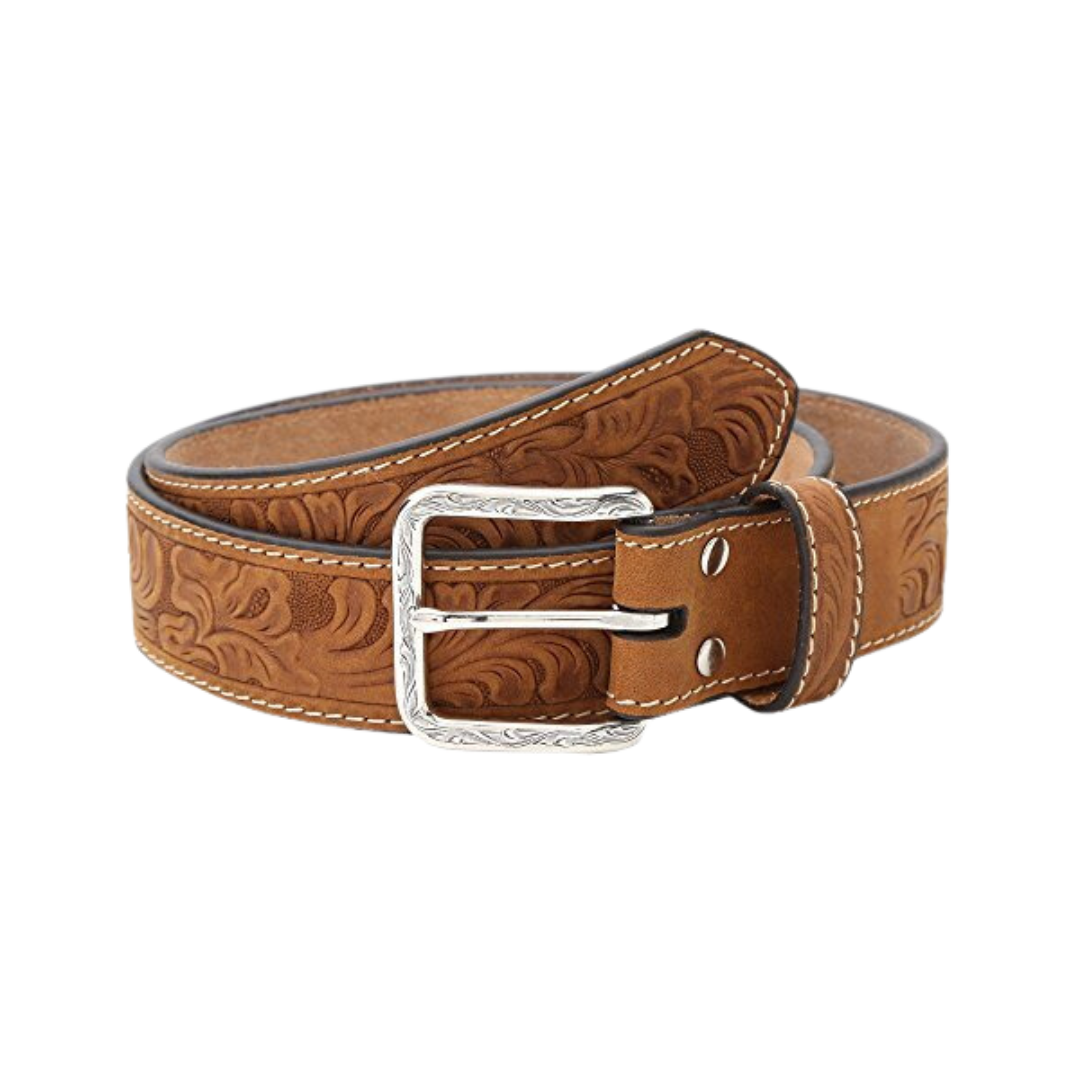 Ariat M&amp;F Nocona Mens Leather Embossed Brown Belt