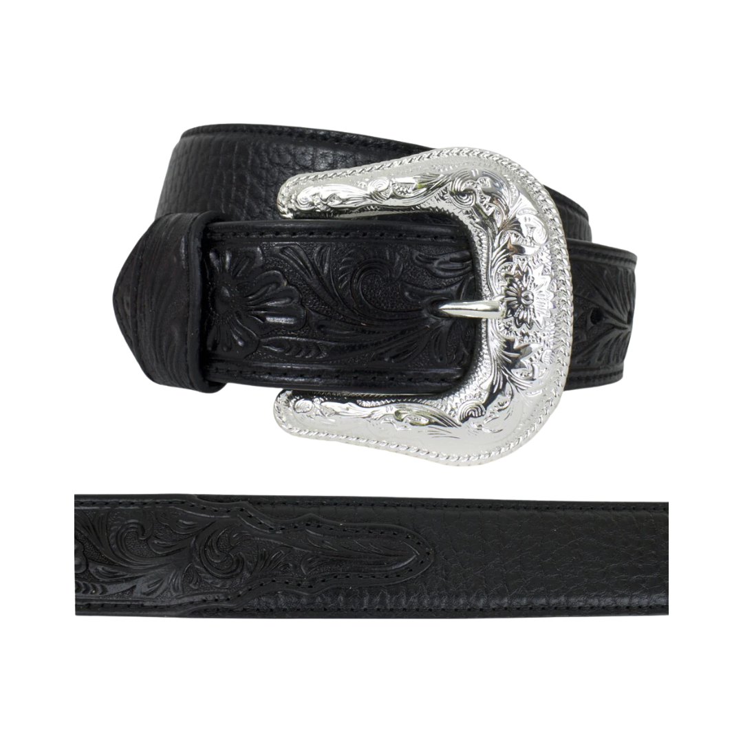 Nocona Men's Leather Embossed Black Belt