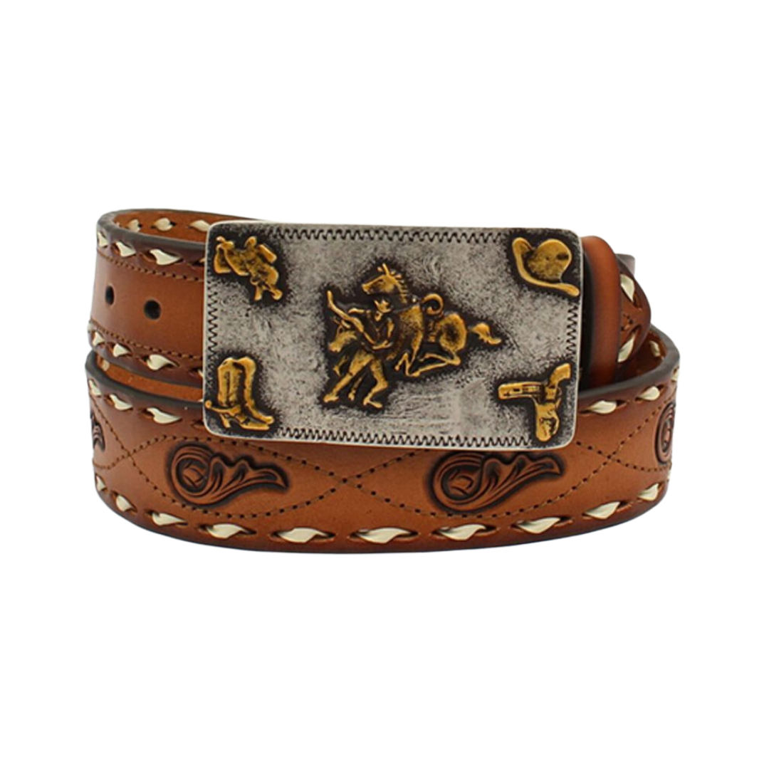 Angel Ranch Women's Floral Tooled Brown Belt