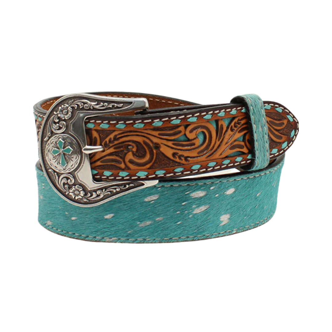 Angel Ranch Women's Calf Hair Turquoise Belt- The Boot Jack