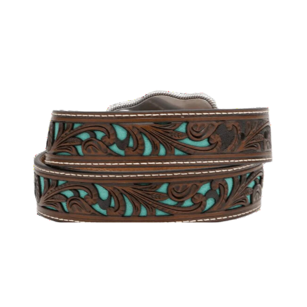 Nocona Youth Piercing Turquoise Underlay Bull Rider Belt