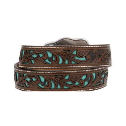 Nocona Youth Piercing Turquoise Underlay Bull Rider Belt