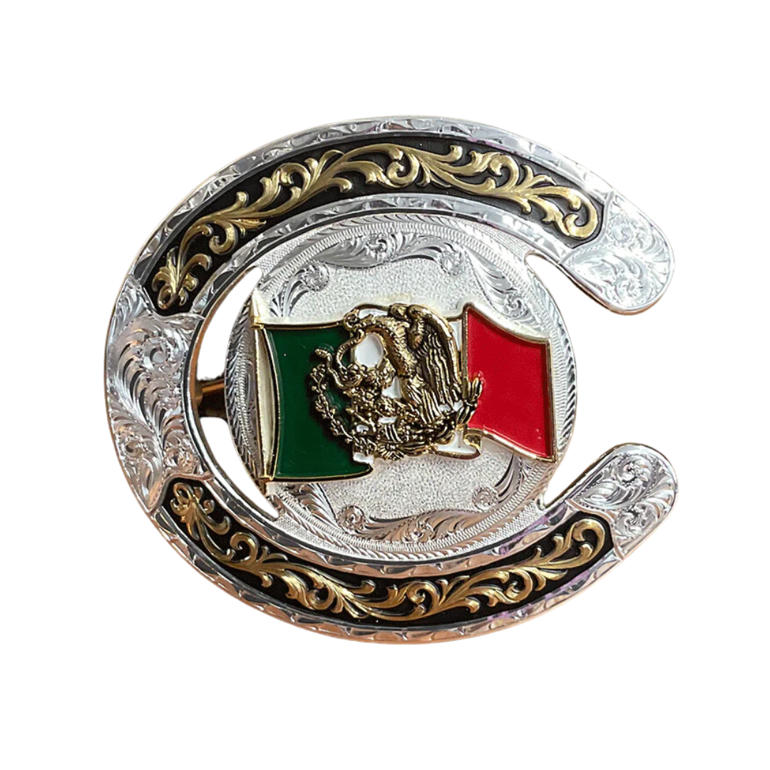 Montana Silversmiths Horseshoe Shape Mexican Flag Buckle