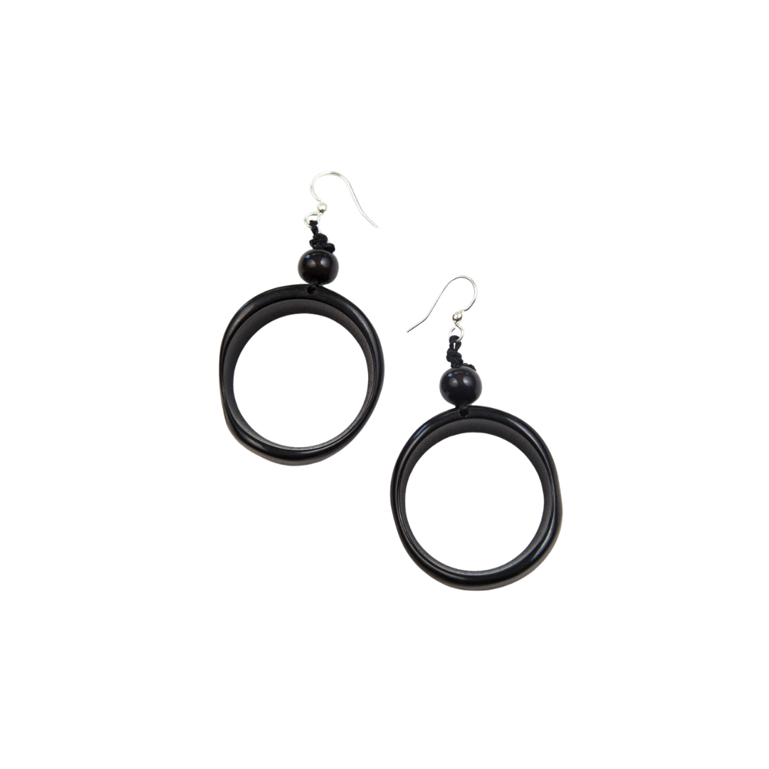 Tagua Women's Onyx Ring of Life Earrings