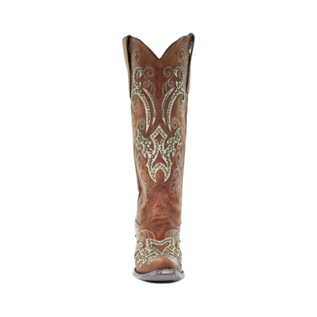 Corral Women's Overlay Embroidery Studs and Crystals Brown Boots