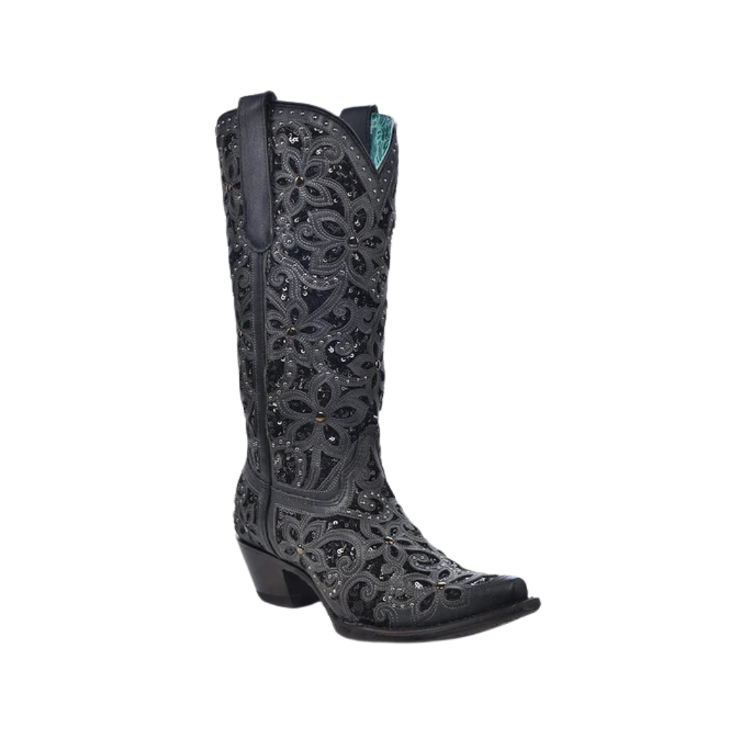 Corral Women's Flower Embroidery Studs Black Boots