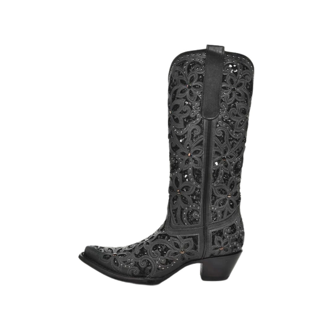 Corral Women's Flower Embroidery Studs Black Boots