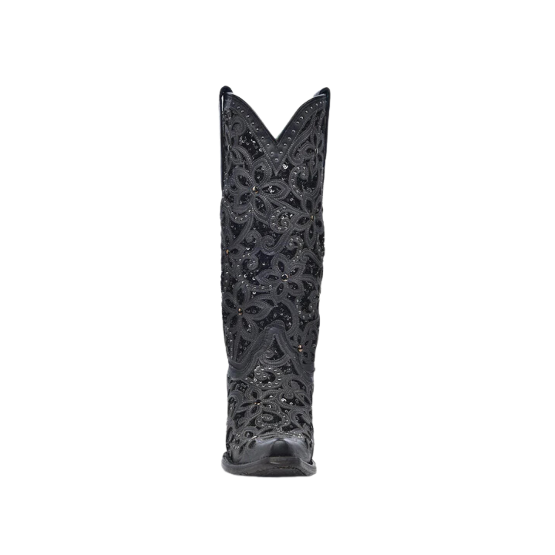 Corral Women's Flower Embroidery Studs Black Boots