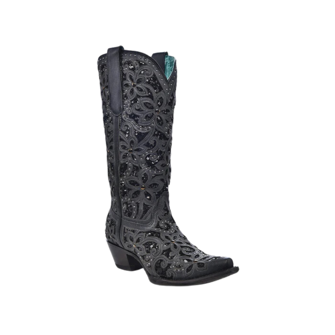 Corral Women's Inlay Embroidery & Studs Black Boots