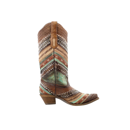 Corral Embroidered and Studded Brown &amp; Turquoise Boots