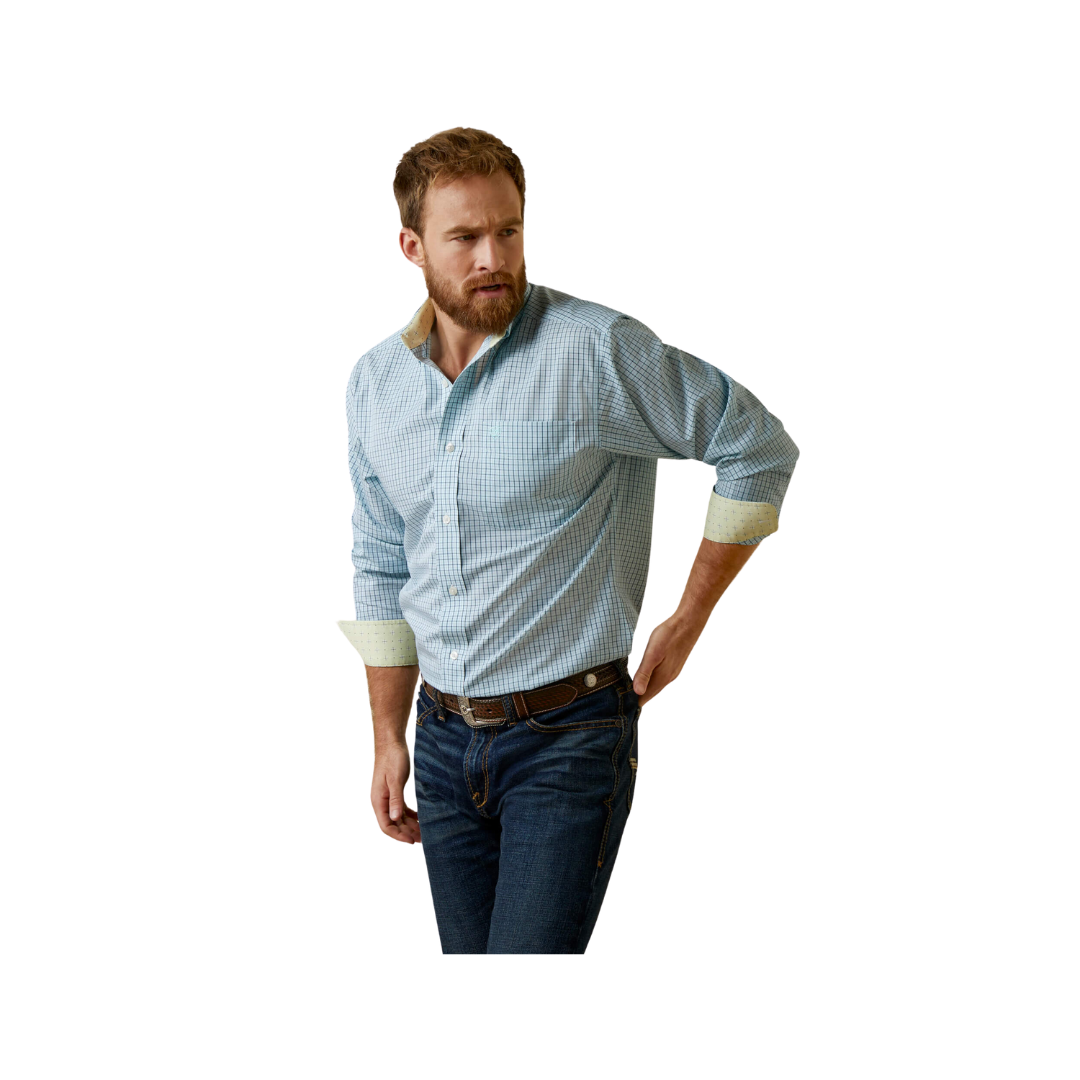 Ariat Men's Wrinkle Free Colten Fitted Aqua Shirt