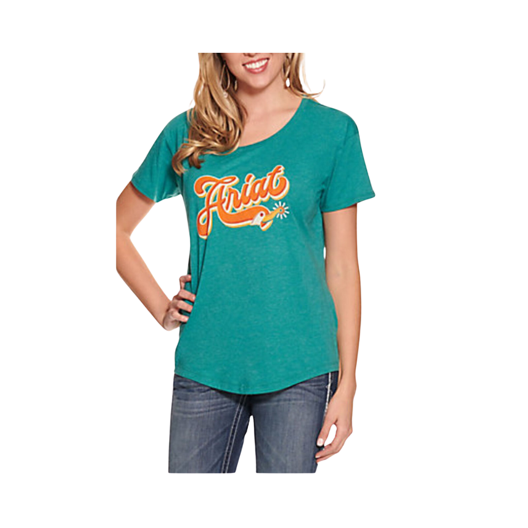 Ariat Women's Spurscript Short Sleeve Teal Green Tee Shirt