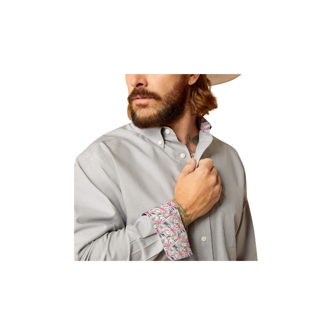 Ariat Men's Wrinkle Free Solid Pinpoint Oxford Classic Fit Harbor Mist Big Shirt
