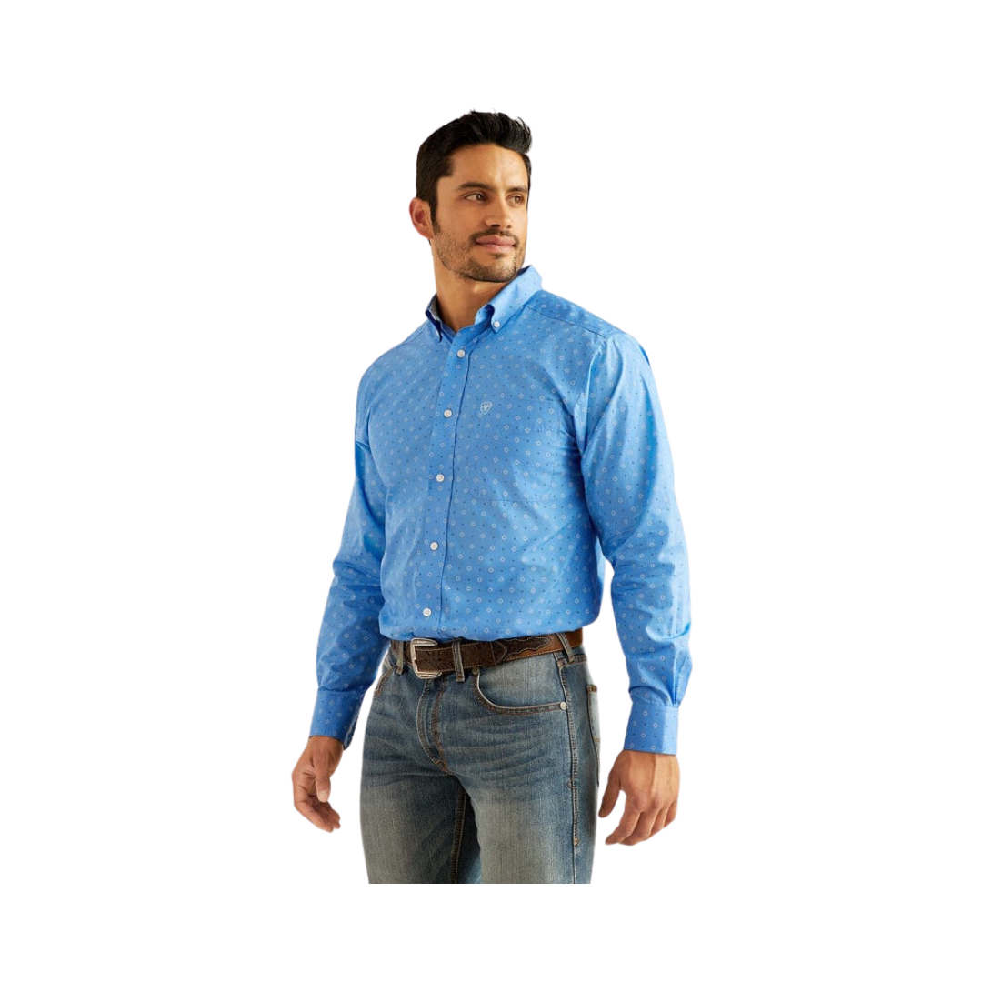 Ariat Men's Wrinkle Free Russel Regatta Long Sleeve Button Down Blue Shirt