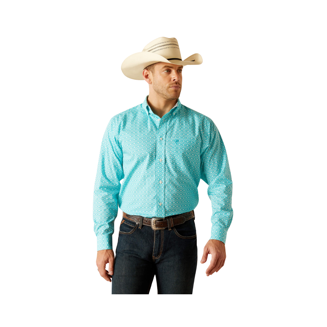 Ariat Men's Wrinkle Free Stanley Classic Fit Peacock Blue Big Shirt