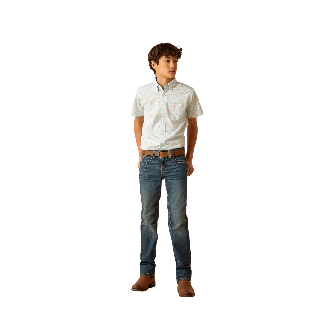 Ariat Youth Boy's Kai Classic Fit Aqua Shirt