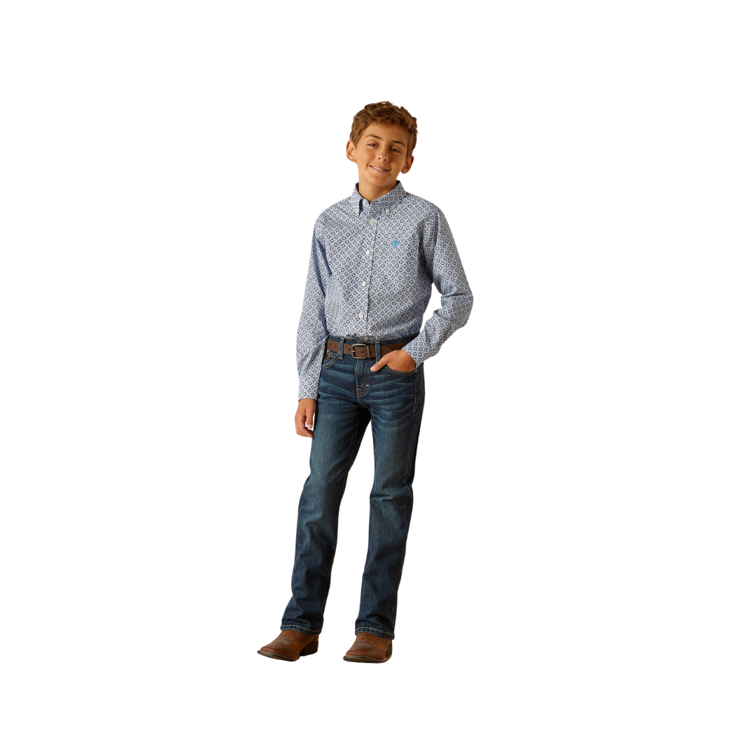 Ariat Youth Boy's Perry Classic Fit Blue Shirt