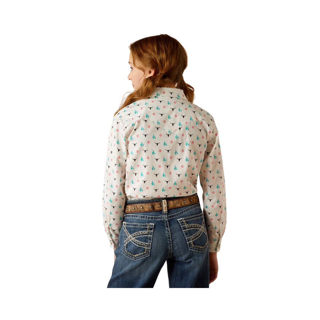 Ariat Youth Girl's Steer Garden White Shirt