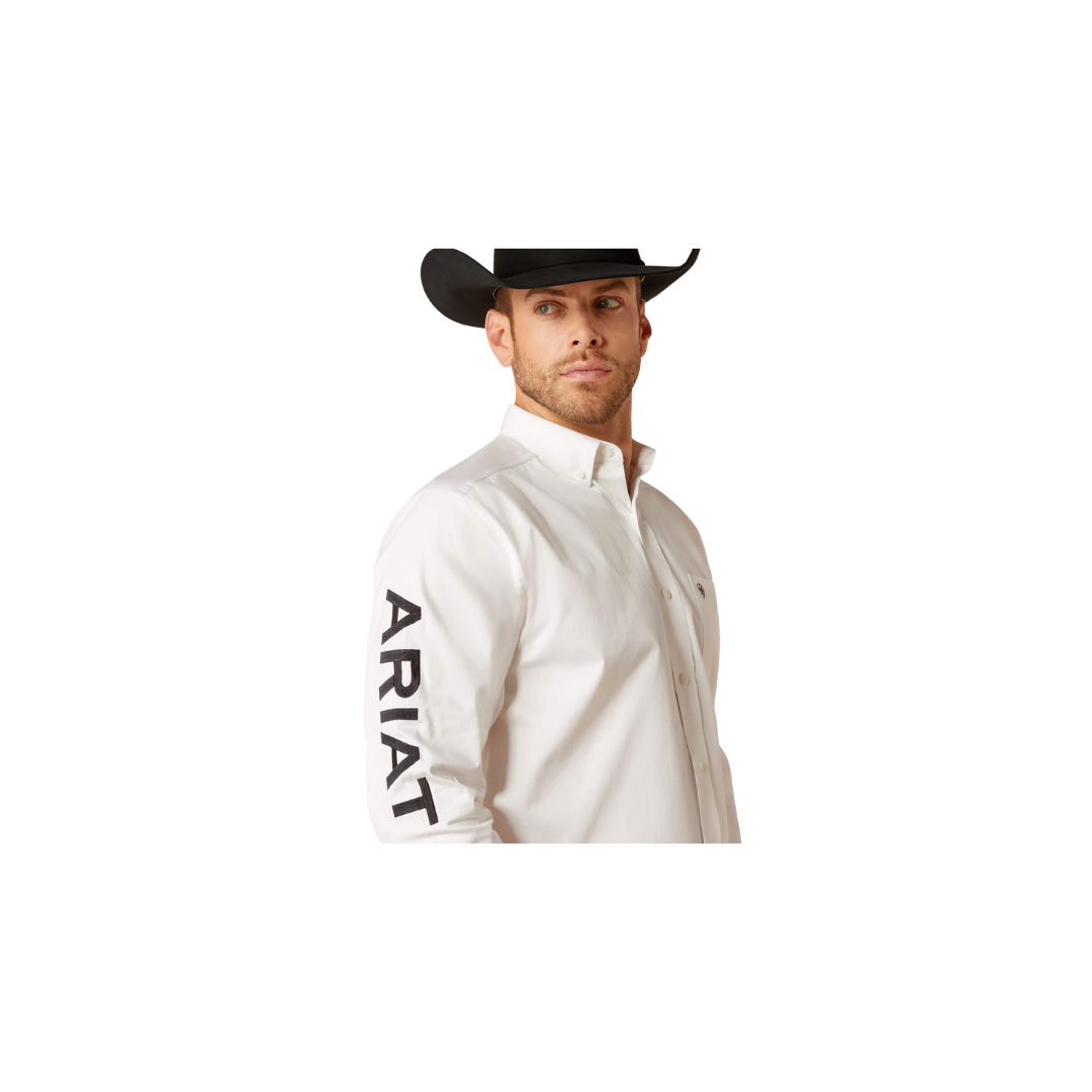 Ariat Men's Team Logo Twill Classic Fit White Black Shirt
