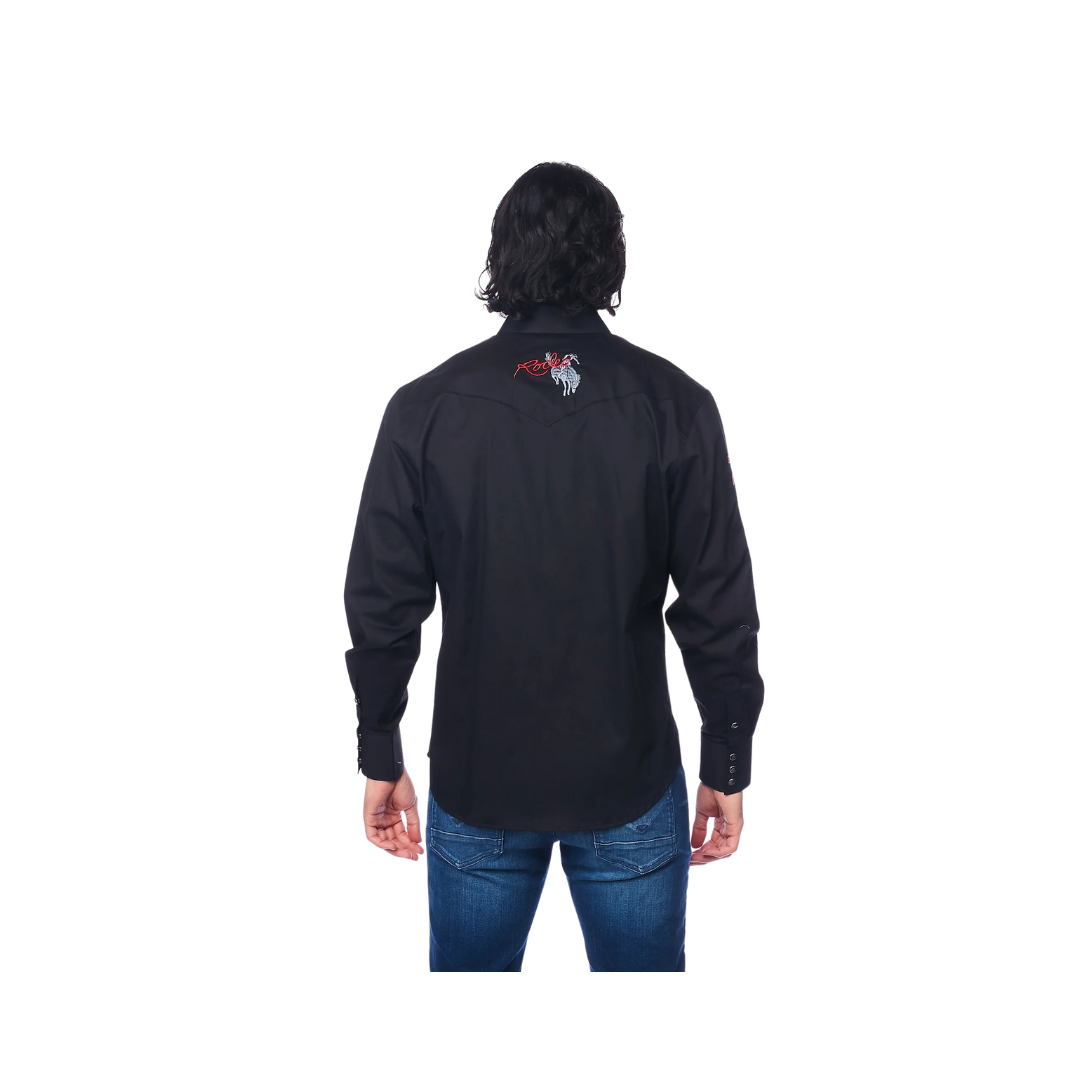 Avalon Men's Rodeo Embroidered Logo Black Shirt