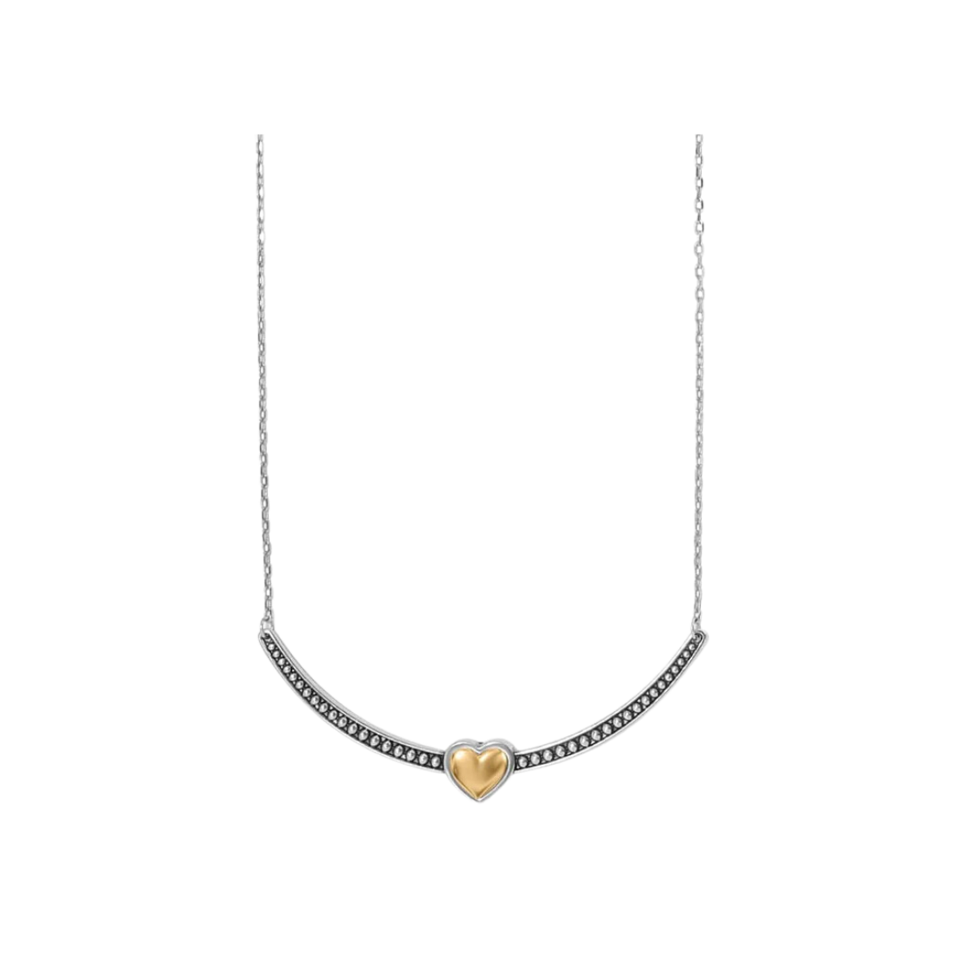Brighton Women's Pretty Tough Bold Two Tone Heart Bar Silver Gold Necklace