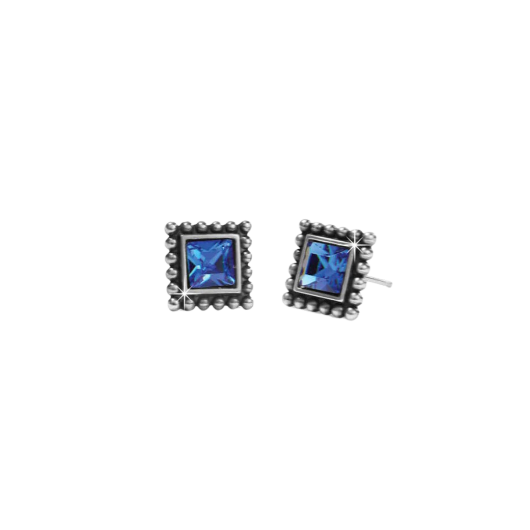 Brighton Women's Sparkle Square Mini Post Silver Blue Earrings
