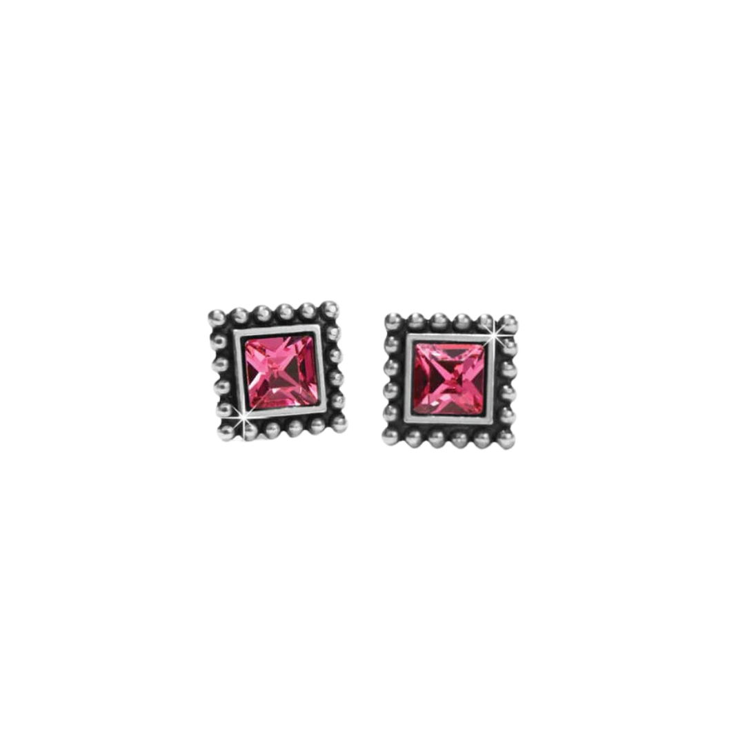 Brighton Women's Sparkle Square Mini Post Silver Pink Earrings