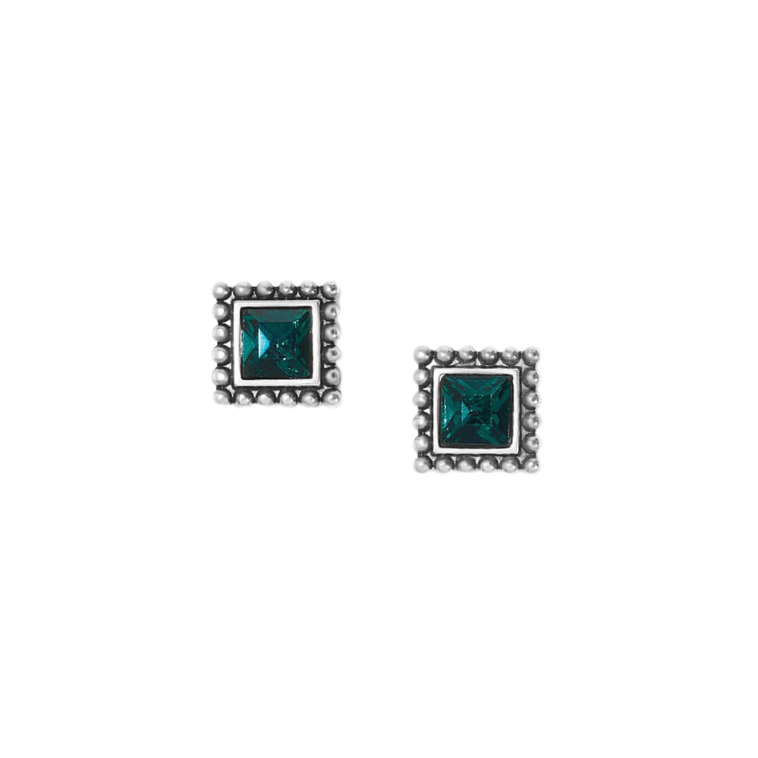Brighton Women's Sparkle Square Mini Post Silver Green Earrings