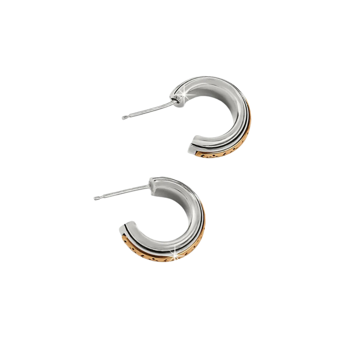 Brighton Women's Mosaic Two Tone Mini Hoop Post Silver Gold Earrings